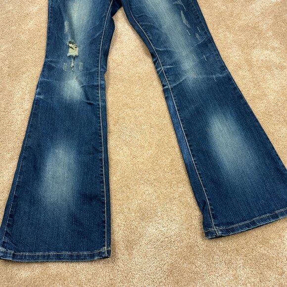 Maurices Distressed Y2K Rust Wash Flare Boot Cut Denim Jeans Women's 9 / 10 W 32 - Picture 5 of 9